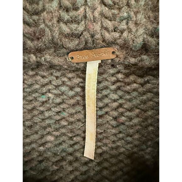 VTG Free People Cardigan Sweater Womens Forest Green Chunky Knit Mock Neck Y2K - Picture 6 of 12